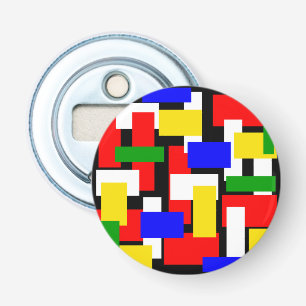 Rode, gele, zwarte, blauwe en groene blokken button flesopener