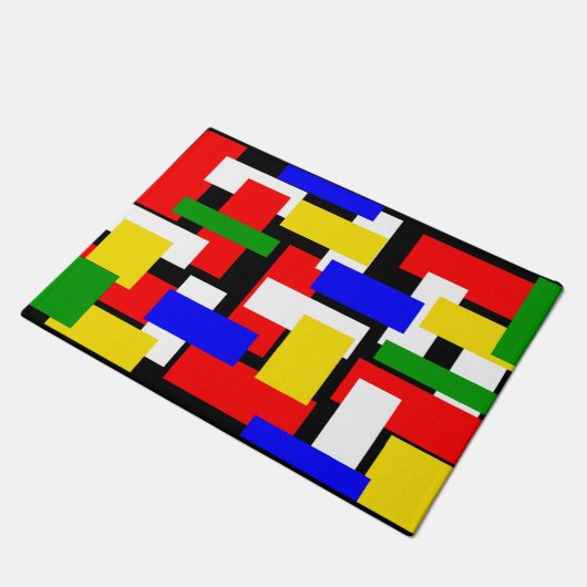 Rode, gele, zwarte, blauwe en groene blokken deurmat (Schuin)