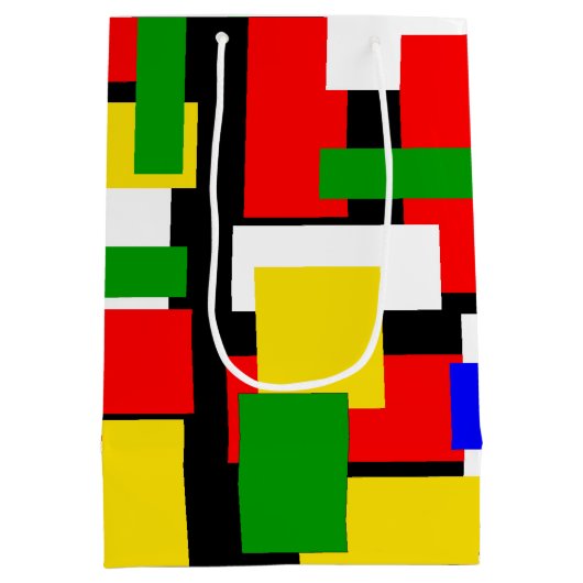 Rode, gele, zwarte, blauwe en groene blokken medium cadeauzakje (Achterkant)