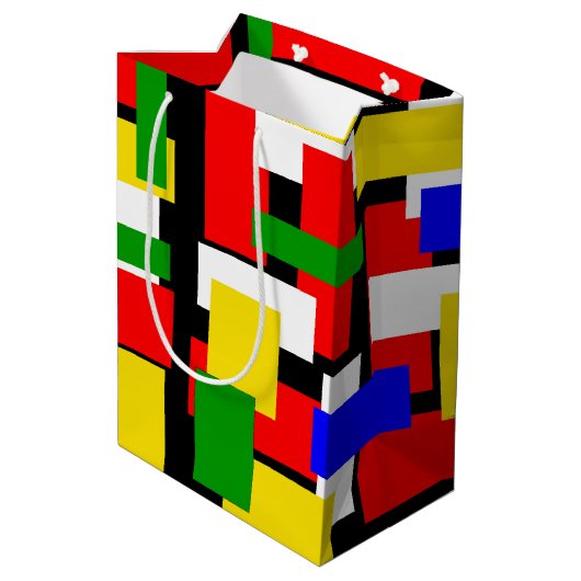 Rode, gele, zwarte, blauwe en groene blokken medium cadeauzakje (Achterkant Gekanteld)