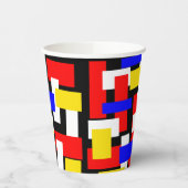Rode, gele, zwarte, blauwe en groene blokken papieren bekers (Links)