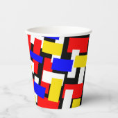 Rode, gele, zwarte, blauwe en groene blokken papieren bekers (Voorkant)