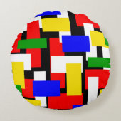 Rode, gele, zwarte, blauwe en groene blokken rond kussen (Voorkant)