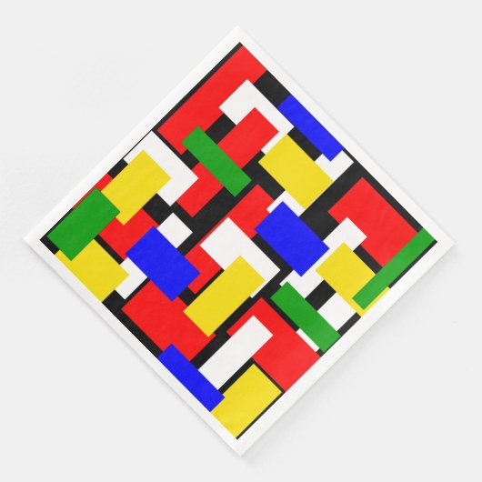 Rode, gele, zwarte, blauwe en groene blokken servet (Hoek)