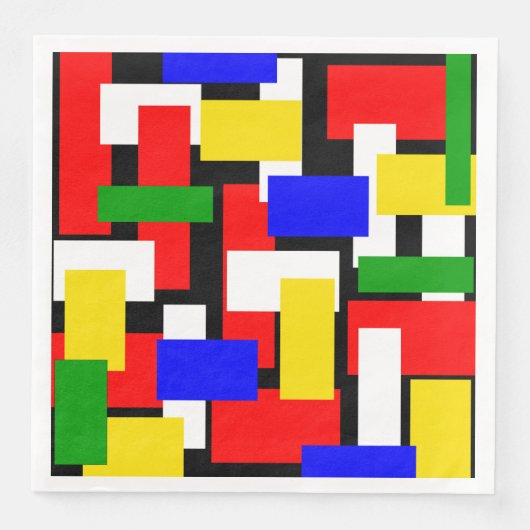 Rode, gele, zwarte, blauwe en groene blokken servet (Voorkant)