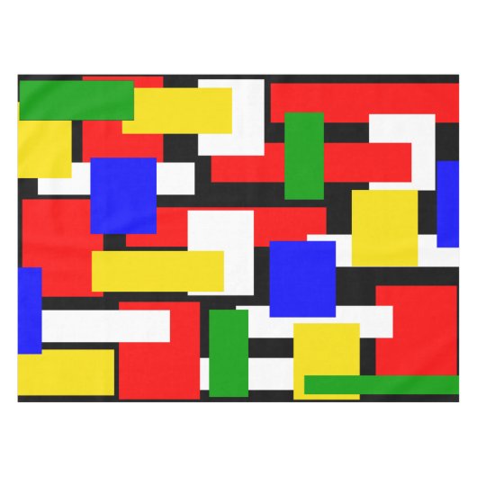 Rode, gele, zwarte, blauwe en groene blokken tafelkleed (Voorkant (Horizontaal))