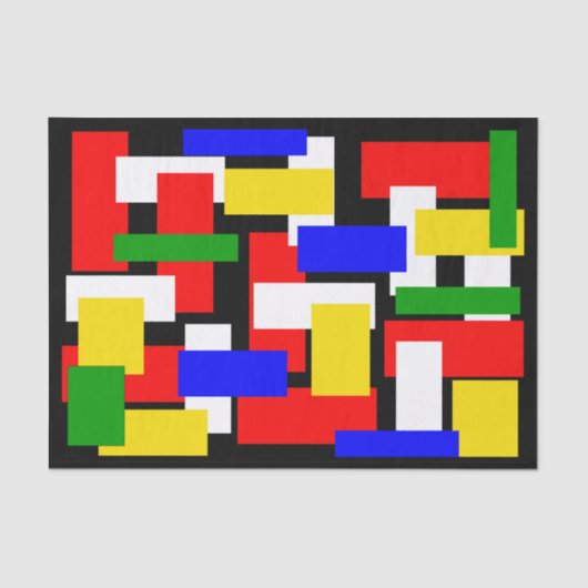 Rode, gele, zwarte, blauwe en groene blokken tissuepapier (Voorkant)