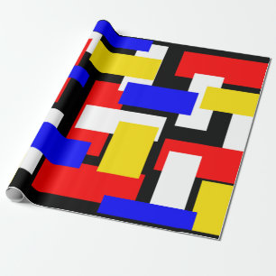 Rode, Gele, Zwarte en Blauwe Blokken Cadeaupapier