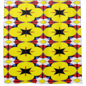 Rode, gele, zwarte en blauwe zilverkaleidoscoop douchegordijn (Voorkant)
