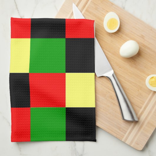 Rode, gele, zwarte en groene cheques theedoek (Quarter Fold)