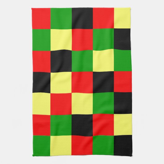 Rode, gele, zwarte en groene cheques theedoek (Verticaal)
