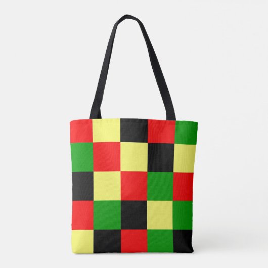 Rode, gele, zwarte en groene cheques tote bag (Achterkant)