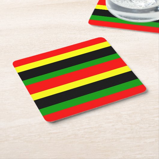 Rode, gele, zwarte en groene strepen kartonnen onderzetters (Schuin)