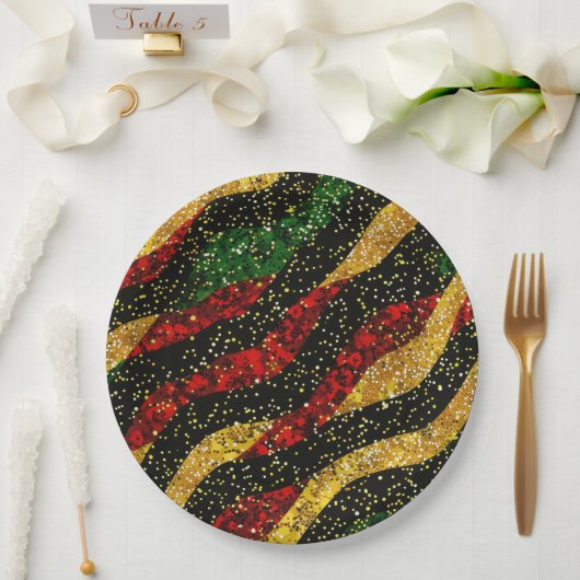 Rode Gele Zwarte Golven van Feestelijke Glitter Papieren Bordje (Huwelijk)