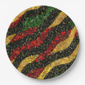 Rode Gele Zwarte Golven van Feestelijke Glitter Papieren Bordje (Voorkant)