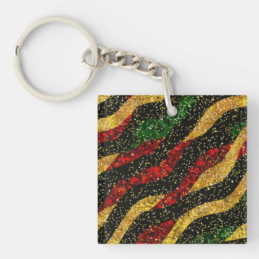 Rode Gele Zwarte Golven van Feestelijke Glitter Sleutelhanger (voorkant)