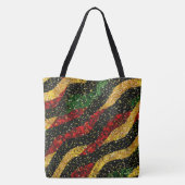 Rode Gele Zwarte Golven van Feestelijke Glitter Tote Bag (Achterkant)