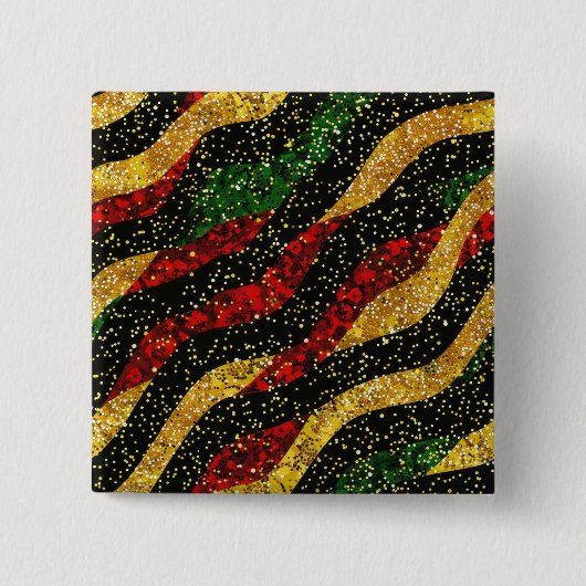 Rode Gele Zwarte Golven van Feestelijke Glitter Vierkante Button 5,1 Cm (Voorkant)