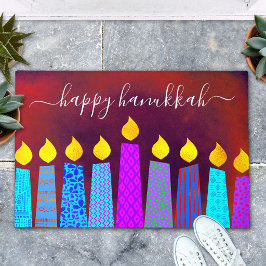 Rode Gelukkig Hanukkah Script Boho Kaarsen Krachti Deurmat