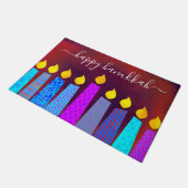 Rode Gelukkig Hanukkah Script Boho Kaarsen Krachti Deurmat (Schuin)