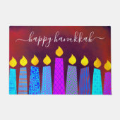 Rode Gelukkig Hanukkah Script Boho Kaarsen Krachti Deurmat (Voorkant)