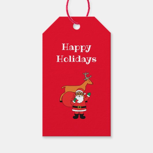 Rode Gelukkige Feestdagen Afro-Amerikaanse Kerstma Cadeaulabel (Voorkant)