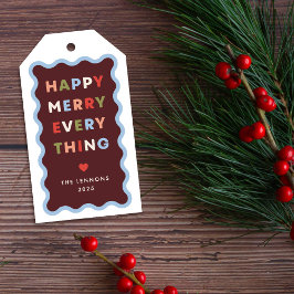 Rode Gelukkige Kerst Feestelijke Golvende Kerstcad Cadeaulabel