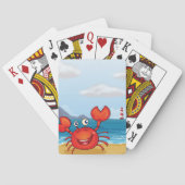 Rode Gelukkige Krab Op Een Strand Speelt Kaarten (Achterkant)