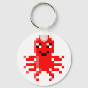 Rode Gelukkige Pixel Inktvis Sleutelhanger