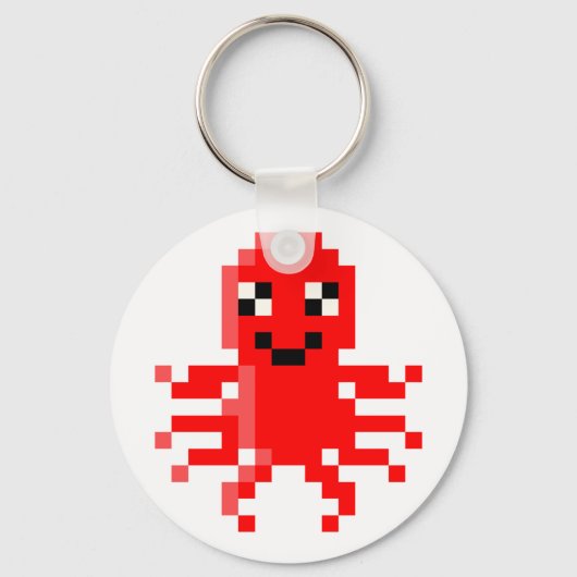 Rode Gelukkige Pixel Inktvis Sleutelhanger (Voorkant)