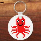 Rode Gelukkige Pixel Inktvis Sleutelhanger (Voorkant)