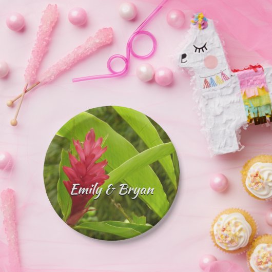 Rode gember bloem (Alpinia) tropisch Papieren Bordje (Feest)