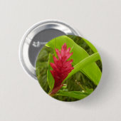 Rode gember bloem (Alpinia) tropisch Ronde Button 5,7 Cm (Voorkant /achterkant)