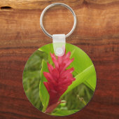 Rode gember bloem (Alpinia) tropisch Sleutelhanger (Voorkant)