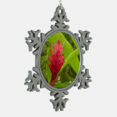 Rode gember bloem (Alpinia) tropisch Tin Sneeuwvlok Ornament (Links)