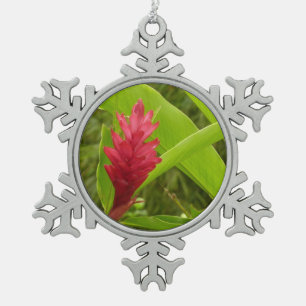 Rode gember bloem (Alpinia) tropisch Tin Sneeuwvlok Ornament
