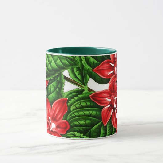 Rode gember bloemen,  gedrukt mok (Midden)