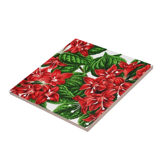 Rode gember bloemen,  gedrukt tegeltje (Zijkant)