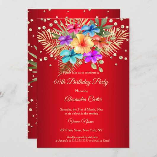 Rode Gemengde Kleur Gele goudpalmen bloemen Birthd Kaart (Voorkant / Achterkant)