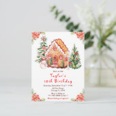 Rode Gengelte Huis Verjaardagsfeestje Briefkaart (Staand voorkant)