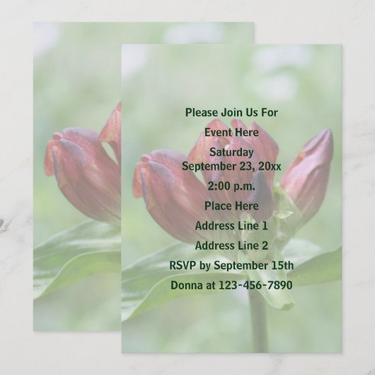 Rode Gentian Flower Party Kaart (Voorkant / Achterkant)