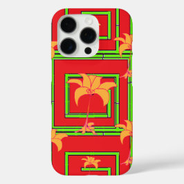 Rode Geo Bloemmotief iPhone 16 Pro Hoesje