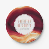 Rode geo-moderne herfstbruiloft papieren bordje (Voorkant)