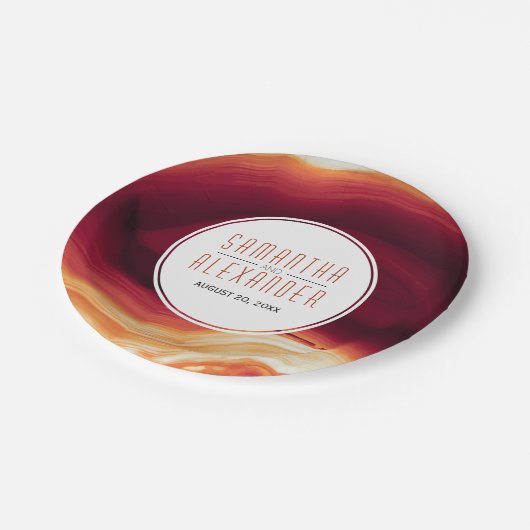 Rode geo-moderne herfstbruiloft papieren bordje (Gekanteld)