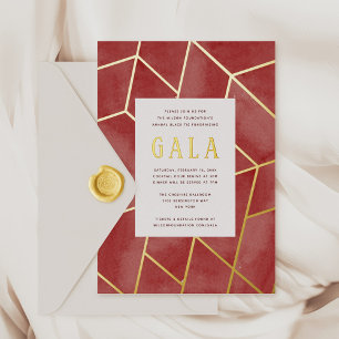 Rode geometrische galajubileum goud folie uitnodig uitnodiging