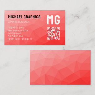 Rode geometrische mesh-patroon QR-code Monogram Visitekaartje