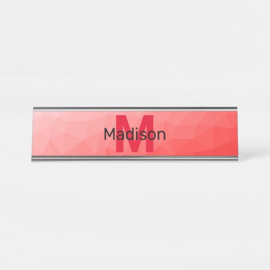 Rode geometrische meshpatroon met verloop Monogram Bureau Naambordje (Voorkant)