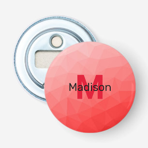 Rode geometrische meshpatroon met verloop Monogram Button Flesopener