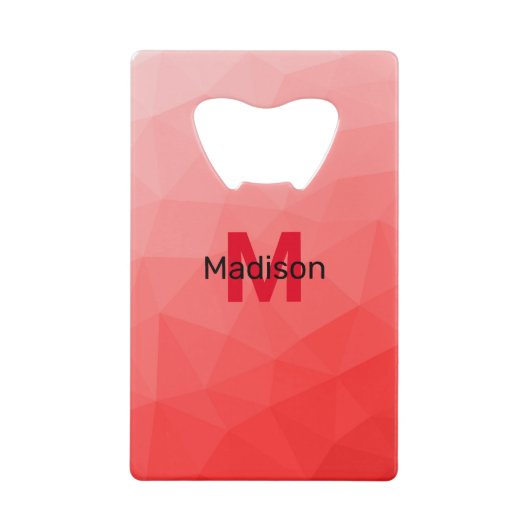 Rode geometrische meshpatroon met verloop Monogram Creditkaart Flessenopener (Voorkant)