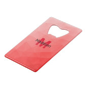Rode geometrische meshpatroon met verloop Monogram Creditkaart Flessenopener (Voorkant Gekanteld)